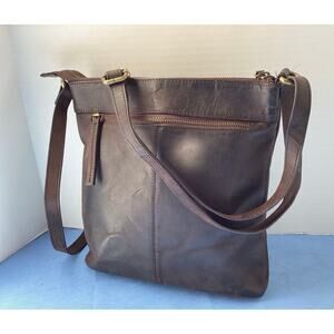 Luxeoria genuine distress leather crossbody chocolate brown
